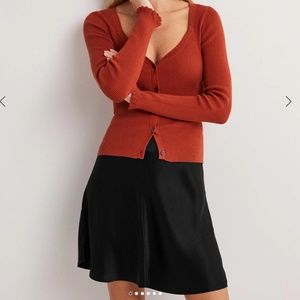 NWT Boden black satin bias-cut mini skirt 14